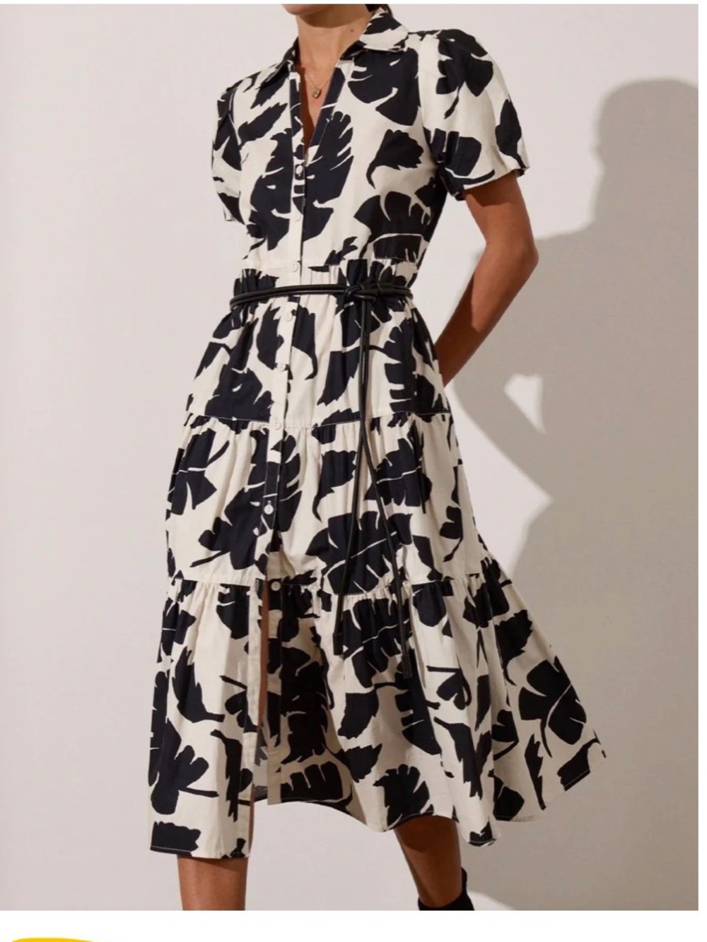 Brochu Walker Havana Dress Tropical Palm Tiered Shirt Dress Women’s Small Black